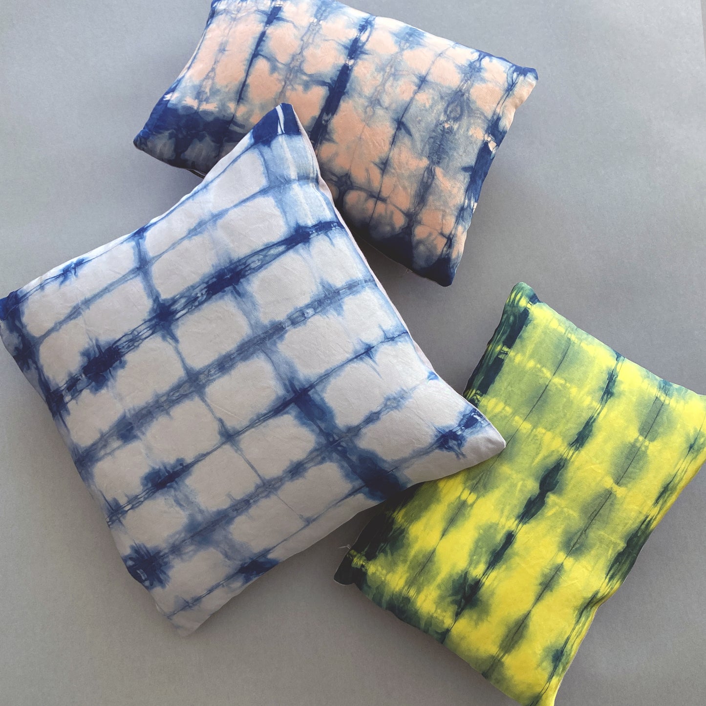 Hand Dyed Silk Pillow, Canary Yellow & Indigo Dash