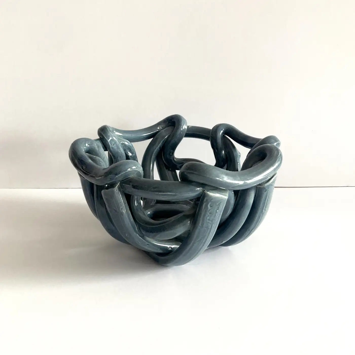 Postmodern Gray Ceramic Braided Woven Abstract Centerpiece Bowl