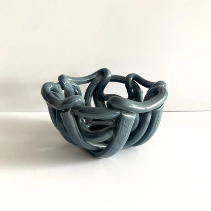 Postmodern Gray Ceramic Braided Woven Abstract Centerpiece Bowl