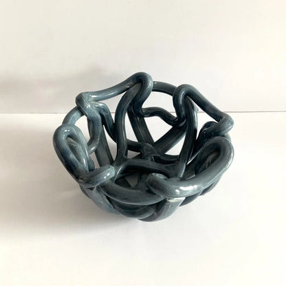 Postmodern Gray Ceramic Braided Woven Abstract Centerpiece Bowl