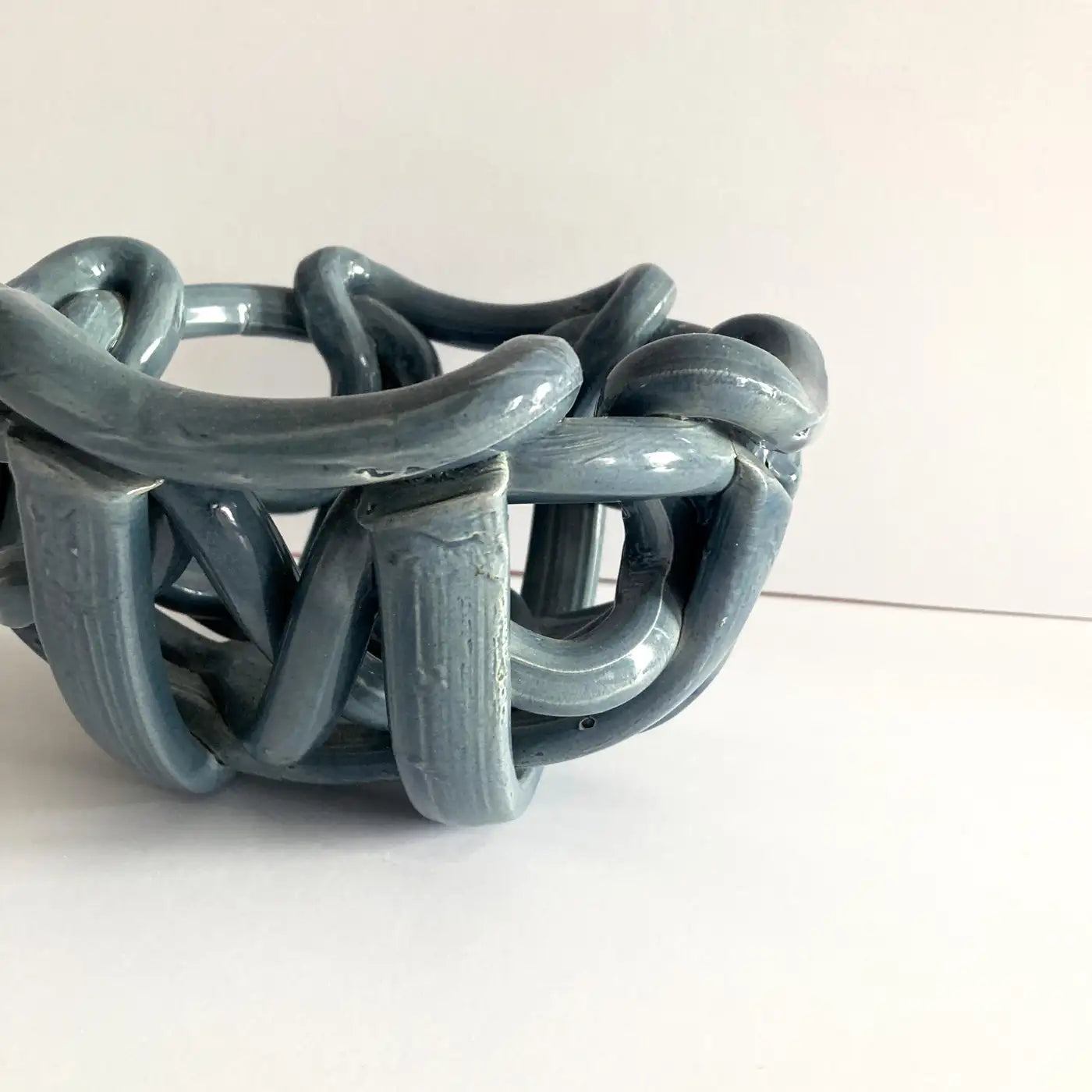 Postmodern Gray Ceramic Braided Woven Abstract Centerpiece Bowl