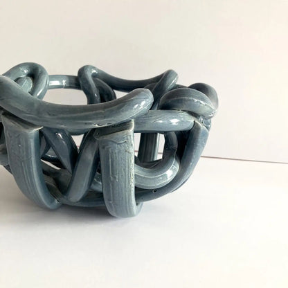 Postmodern Gray Ceramic Braided Woven Abstract Centerpiece Bowl