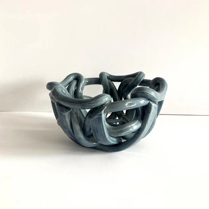 Postmodern Gray Ceramic Braided Woven Abstract Centerpiece Bowl