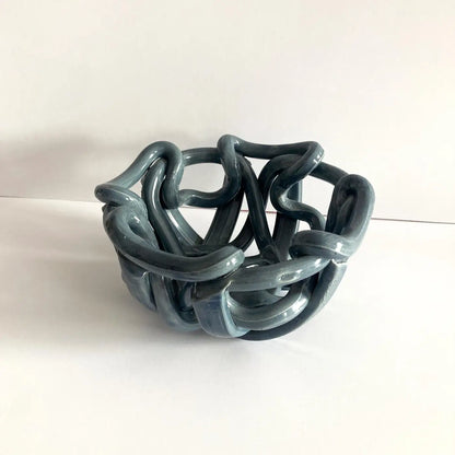 Postmodern Gray Ceramic Braided Woven Abstract Centerpiece Bowl