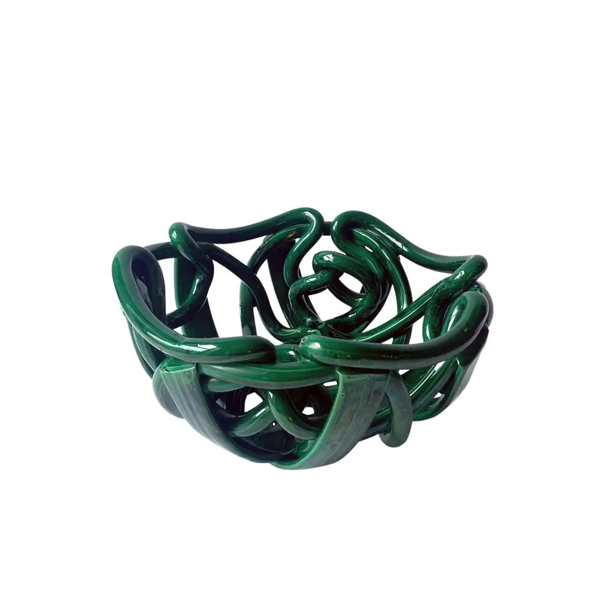 Postmodern Green Ceramic Braided Woven Abstract Centerpiece Bowl