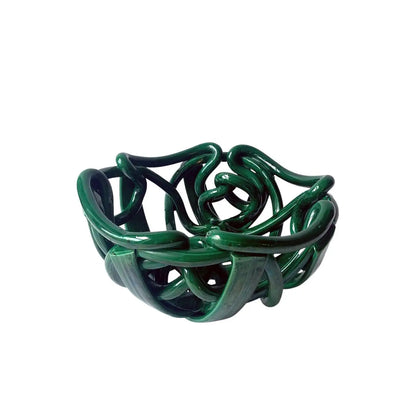 Postmodern Green Ceramic Braided Woven Abstract Centerpiece Bowl