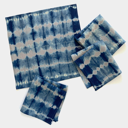 Silver gray linen napkins, set of four, dyed with indigo in Pleat pattern. Sustainably hand-dyed in small batches and sewn in New York City.