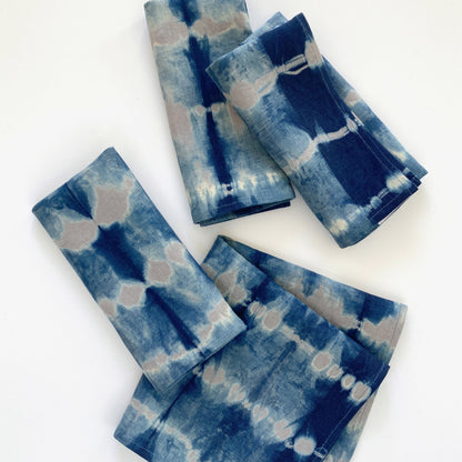 Silver gray linen napkins, set of four, dyed with indigo in Pleat pattern. Sustainably hand-dyed in small batches and sewn in New York City.