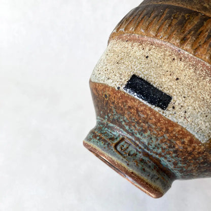 Studio Art Pottery Vase, Green, Brown, Tan, Hand-crafted, Postmodern