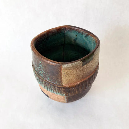 Studio Art Pottery Vase, Green, Brown, Tan, Hand-crafted, Postmodern