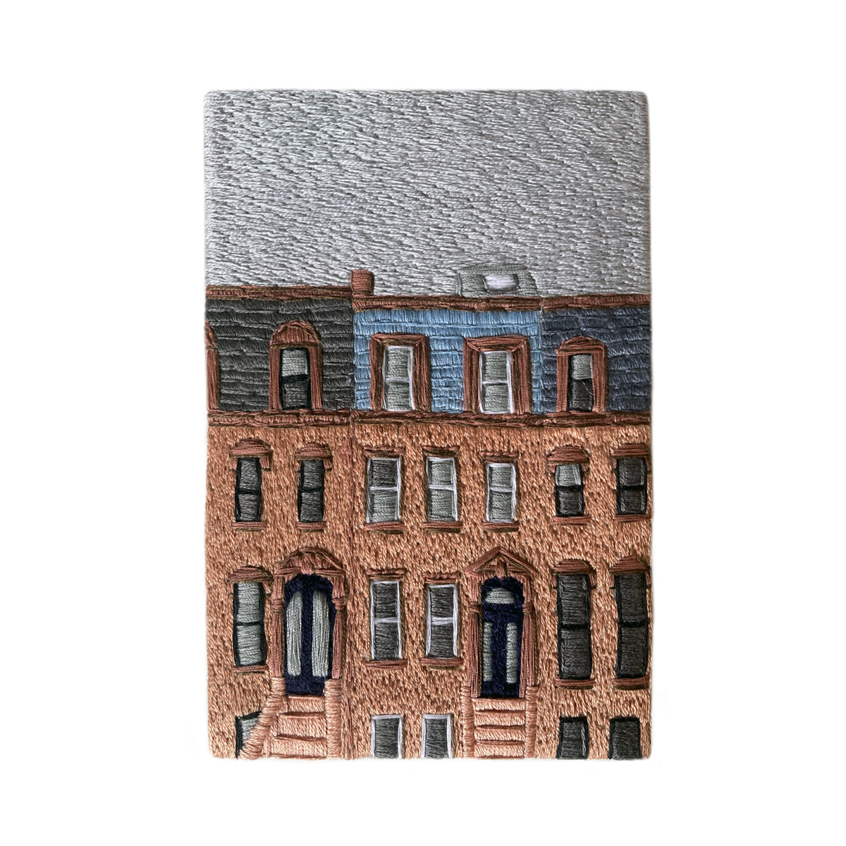 Brooklyn Brownstones, Hand Embroidered Canvas, 4 x 6 inches
