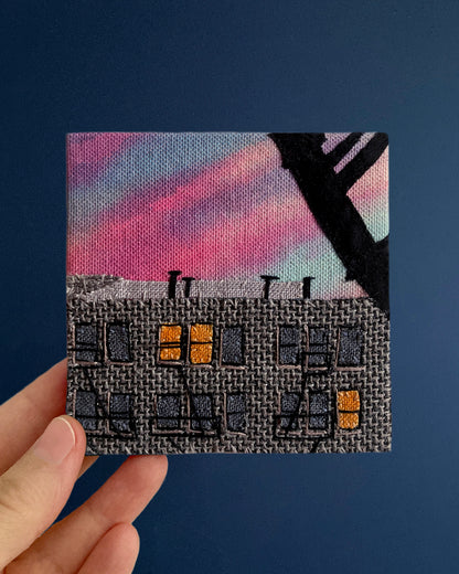 Carroll Gardens No 1, Hand Dyed and Embroidered Canvas, 4 x 4 inches