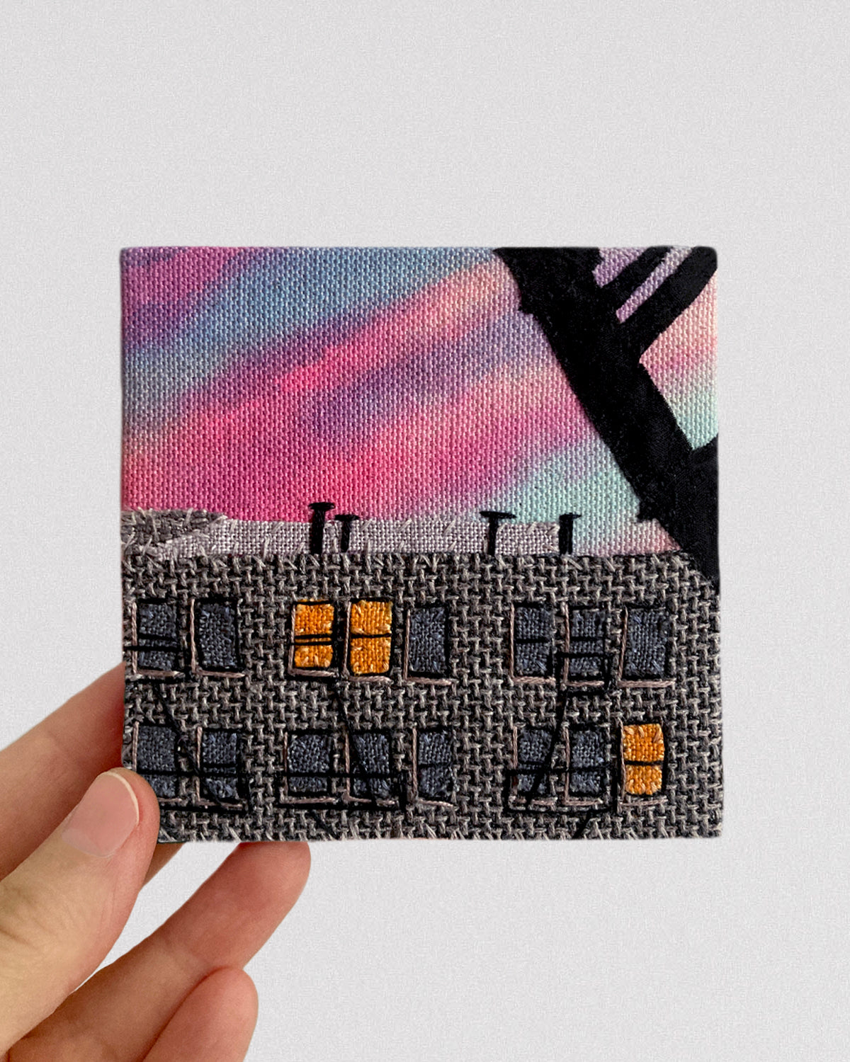 Carroll Gardens No 1, Hand Dyed and Embroidered Canvas, 4 x 4 inches