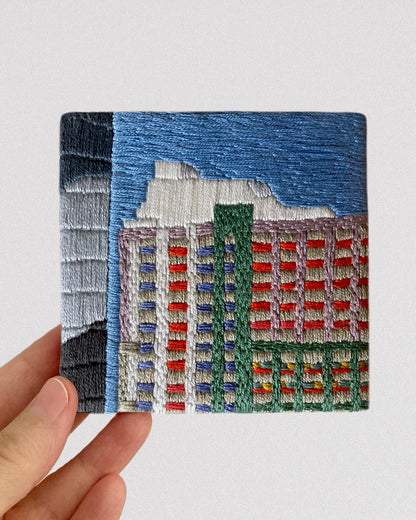 Manhattan in Color, Hand Embroidered Canvas, 4 x 4 inches