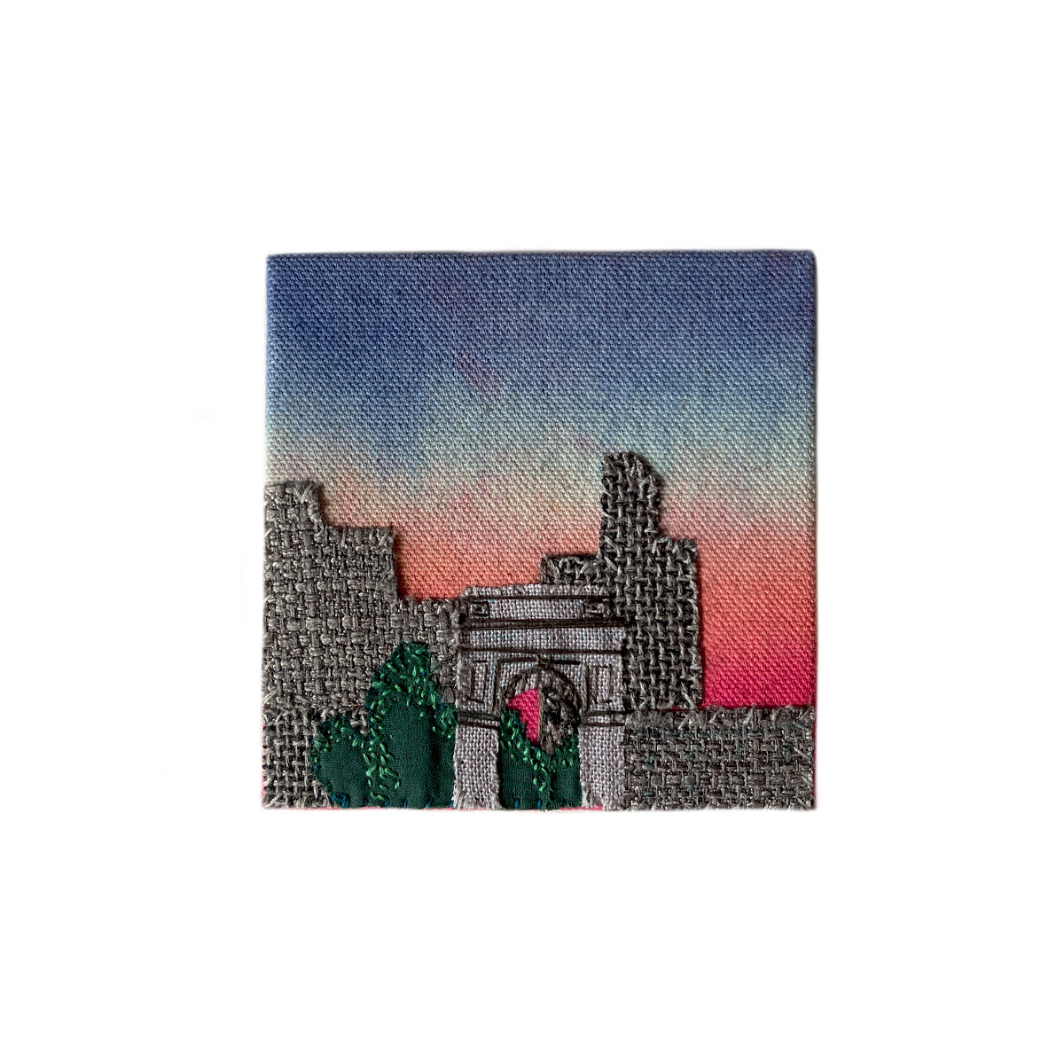 Washington Square Park No 2, Hand Dyed and Embroidered Canvas, 4 x 4 inches