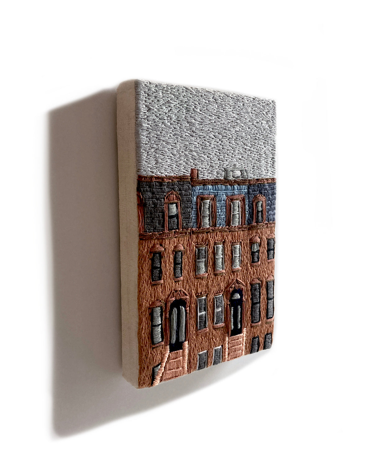 Brooklyn Brownstones, Hand Embroidered Canvas, 4 x 6 inches