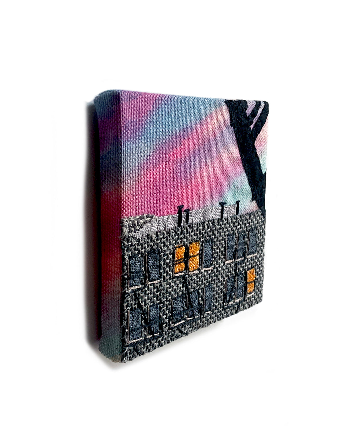 Carroll Gardens No 1, Hand Dyed and Embroidered Canvas, 4 x 4 inches