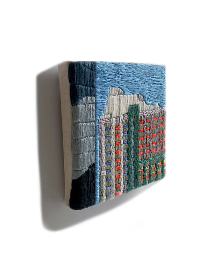 Manhattan in Color, Hand Embroidered Canvas, 4 x 4 inches