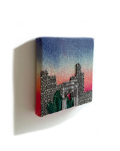Washington Square Park No 2, Hand Dyed and Embroidered Canvas, 4 x 4 inches