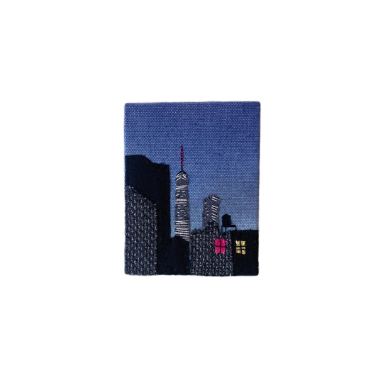 PRE-ORDER New York at Night, Hand Dyed and Embroidered Canvas, 2.75 x 3.5 inches