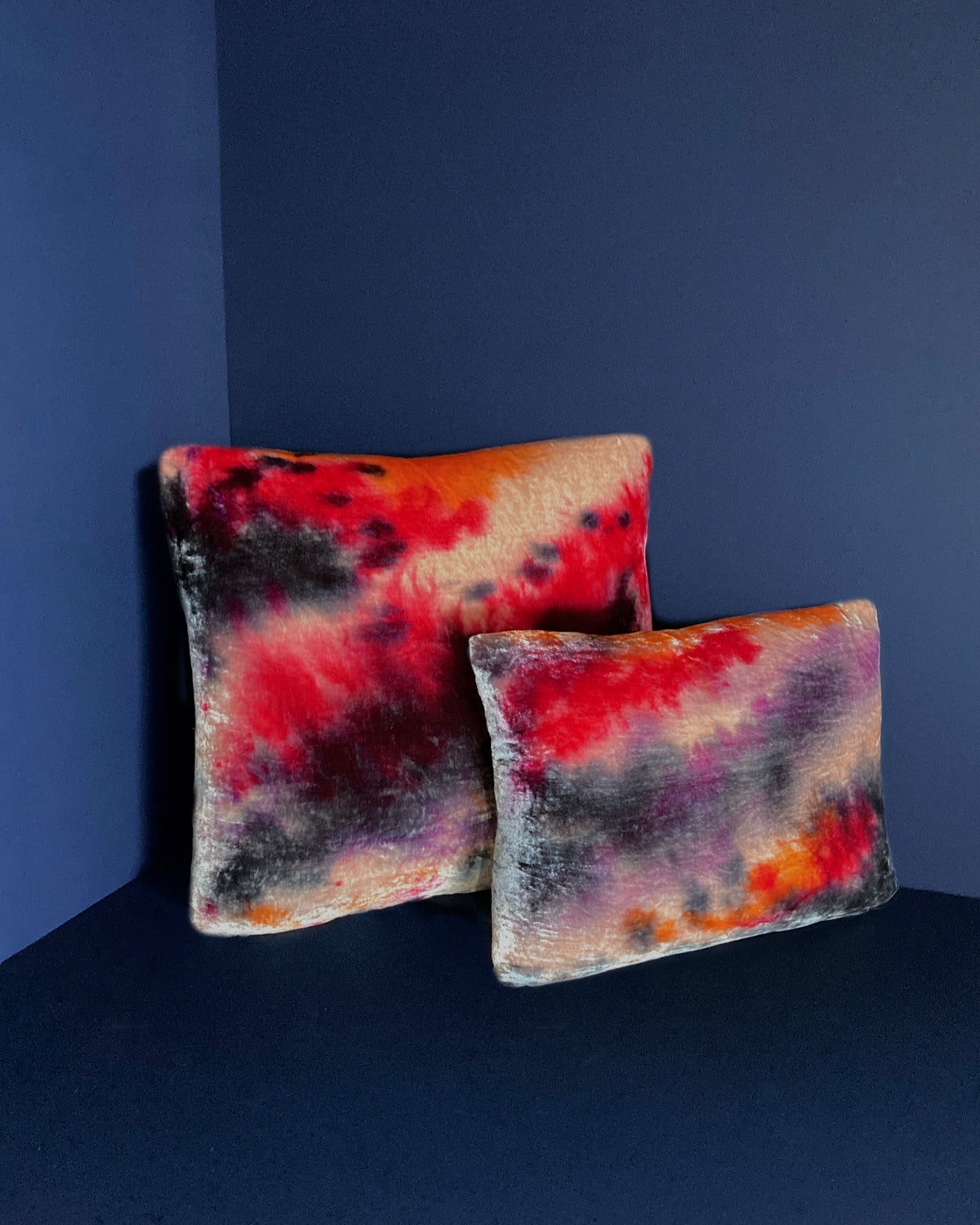 Hand Painted Silk Velvet Pillow, Abstract No.3, Pink Lilac & Navy