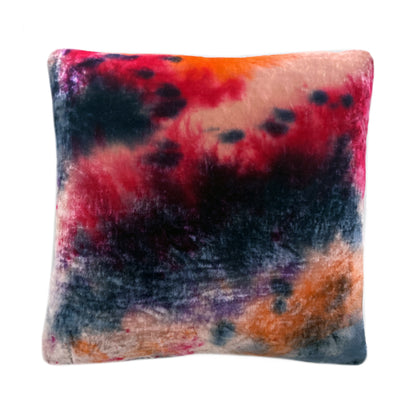 Hand Painted Silk Velvet Pillow, Abstract No.1, Pink Orange & Navy
