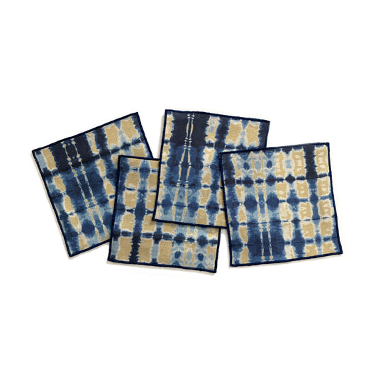 Gold & Indigo Ripple Cocktail Napkins, Set of Four
