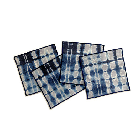 Silver & Indigo Ripple Cocktail Napkins, Set of Four