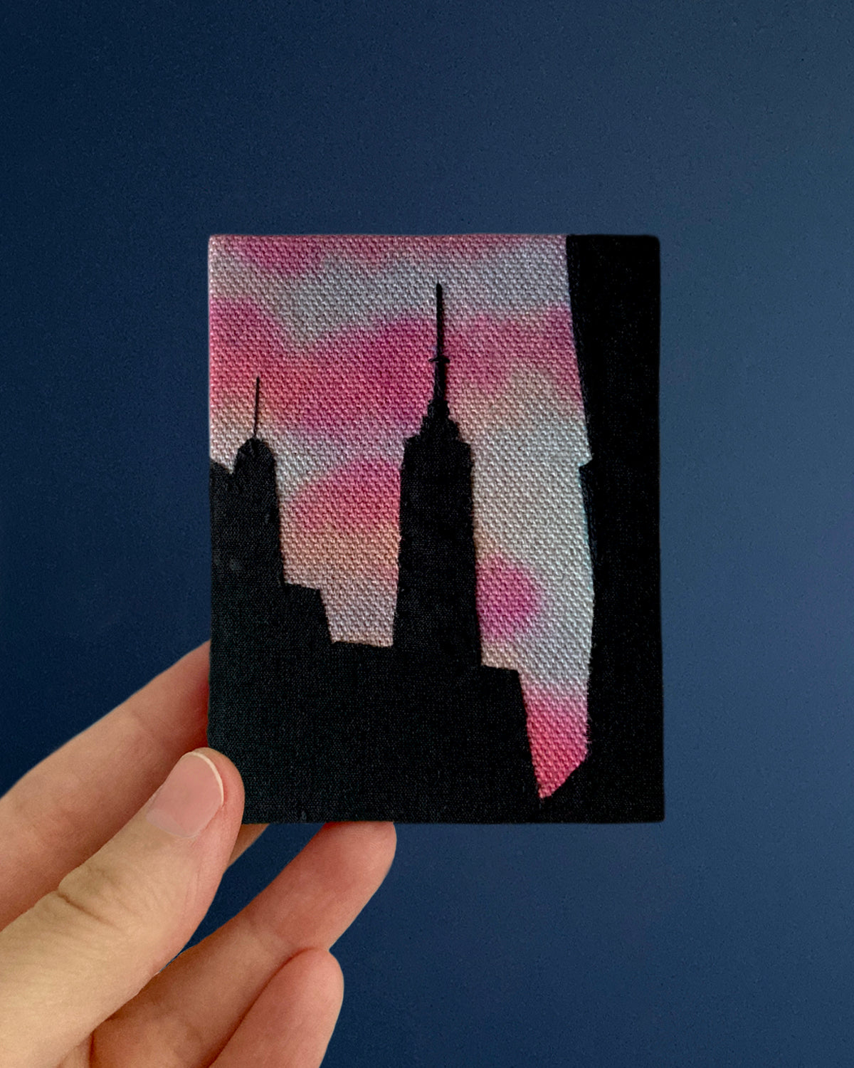 Empire Silhouette, Hand Dyed and Embroidered Canvas, 2.75 x 3.5 inches