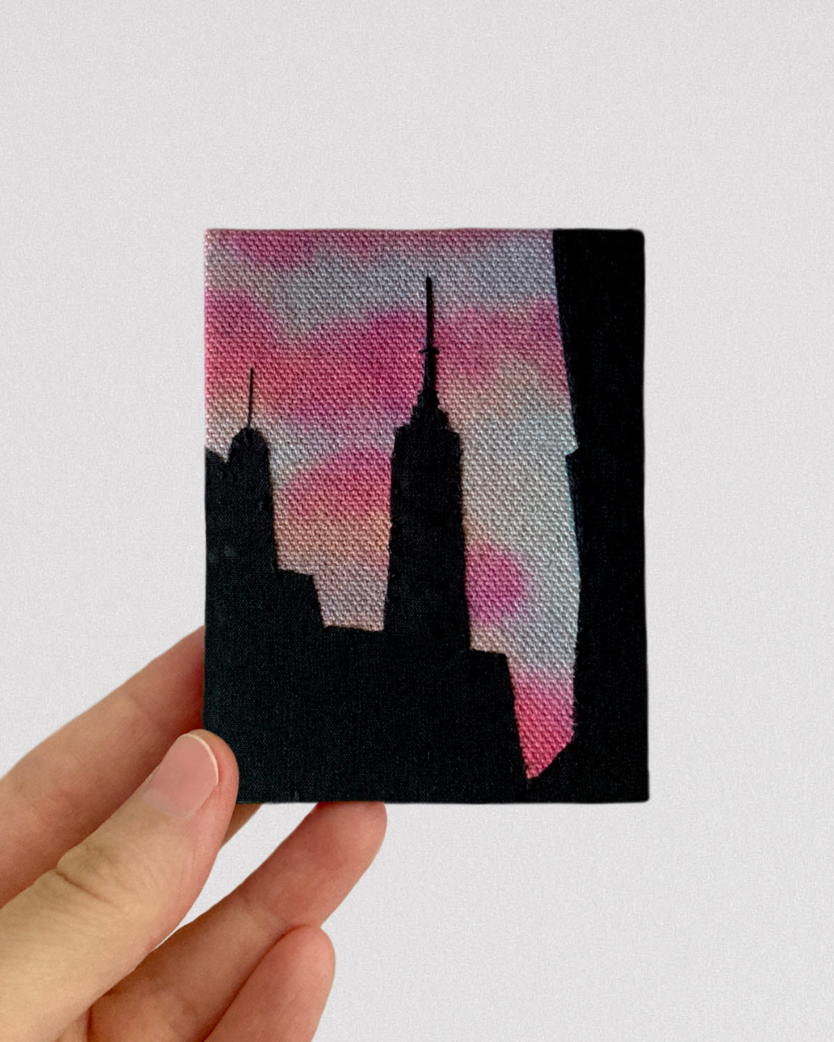 Empire Silhouette, Hand Dyed and Embroidered Canvas, 2.75 x 3.5 inches