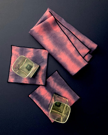 Hand Painted Fuchsia & Indigo Striped Napkins, Set of Four
