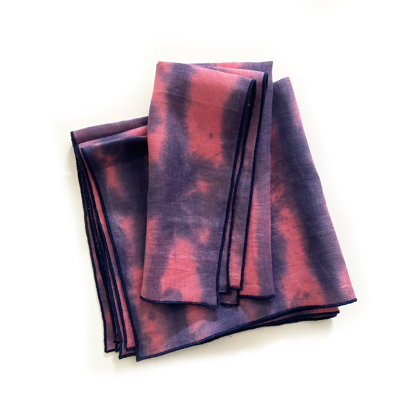 Hand Painted Fuchsia & Indigo Striped Napkins, Set of Four