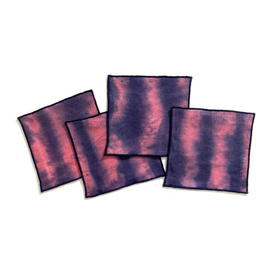 Hand Painted Fuchsia & Indigo Striped Cocktail Napkins, Set of Four