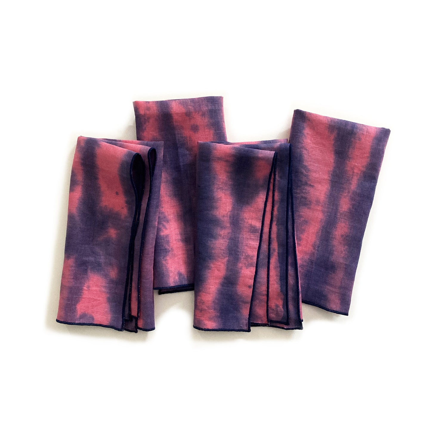 Hand Painted Fuchsia & Indigo Striped Napkins, Set of Four