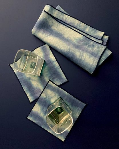 Hand Painted Jade & Indigo Striped Napkins, Set of Four