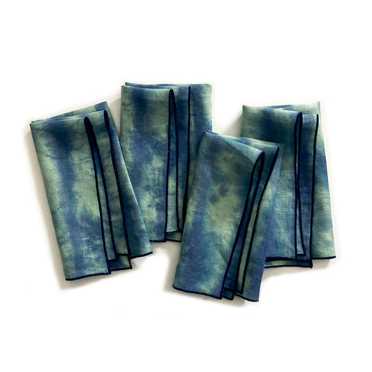 Hand Painted Jade & Indigo Striped Napkins, Set of Four