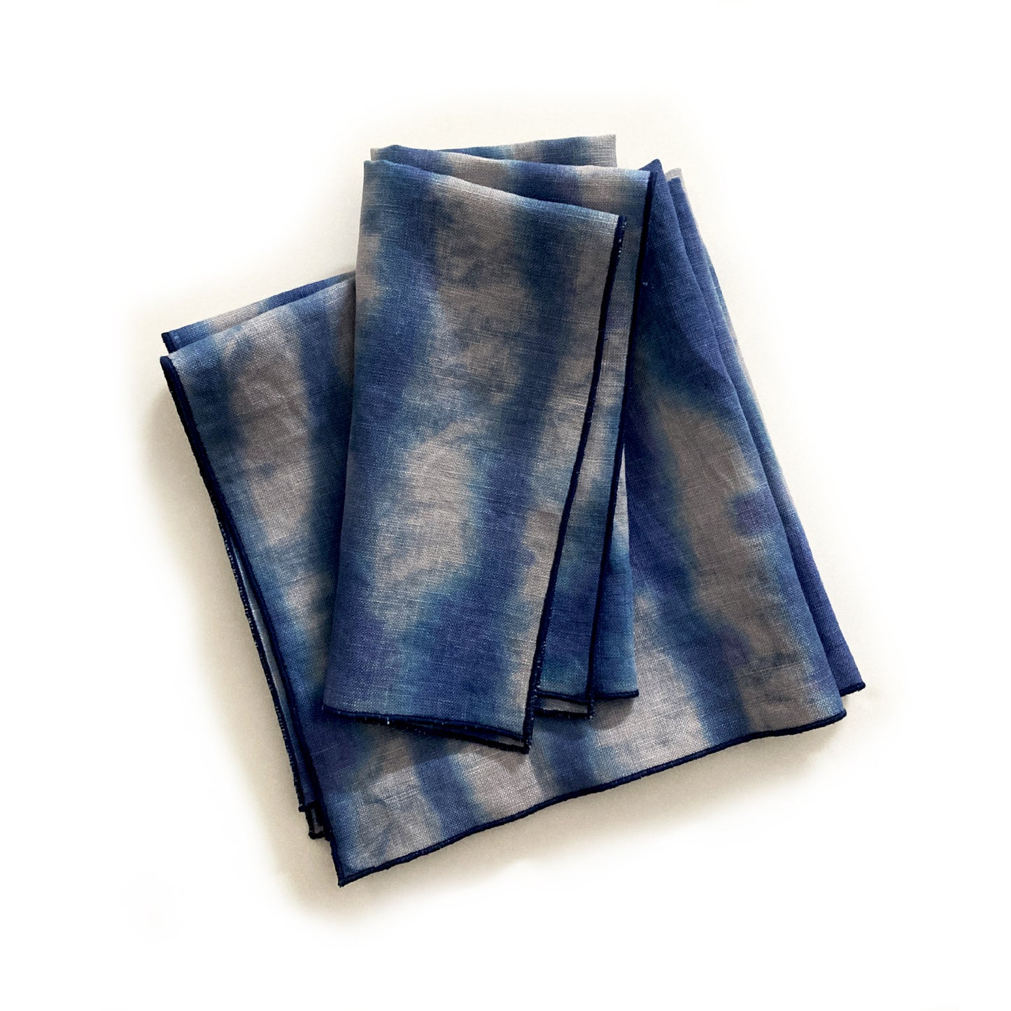 Hand Painted Silver & Indigo Striped Napkins, Set of Four