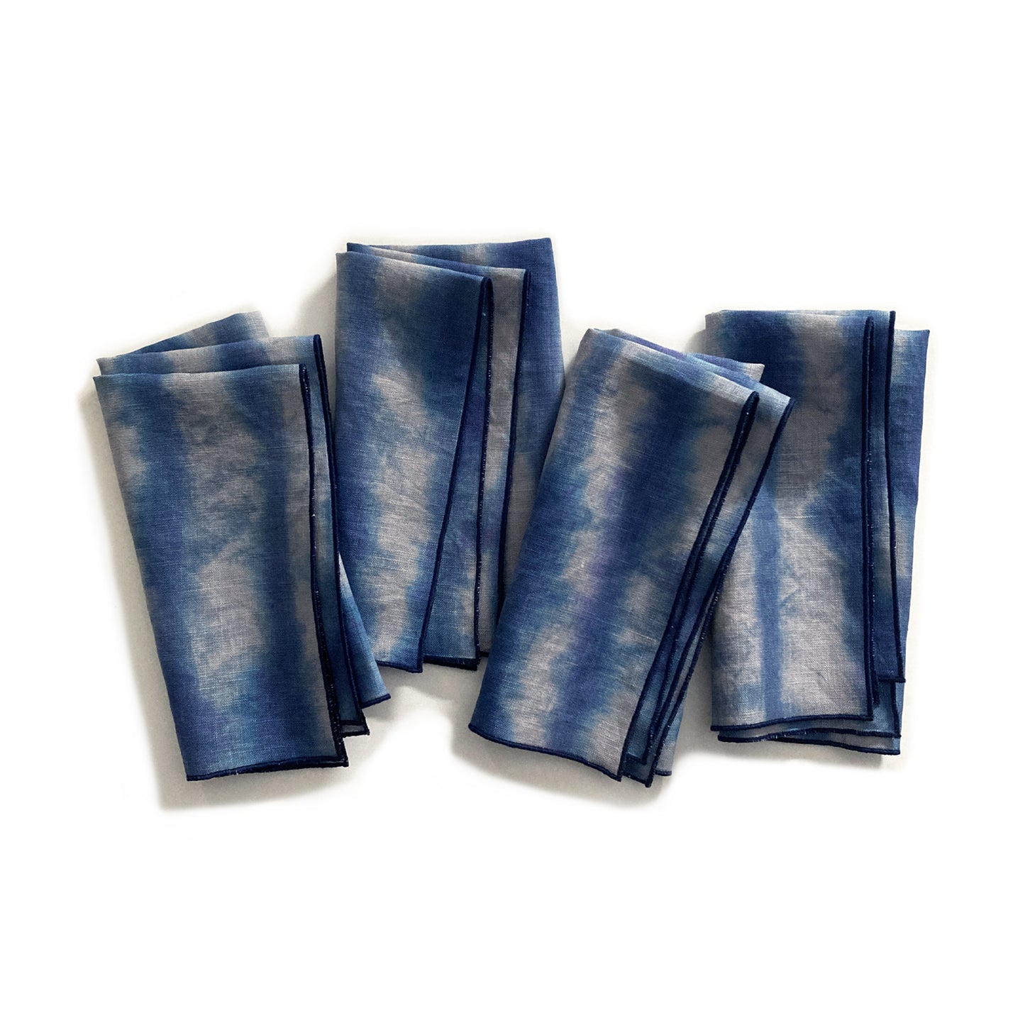 Hand Painted Silver & Indigo Striped Napkins, Set of Four