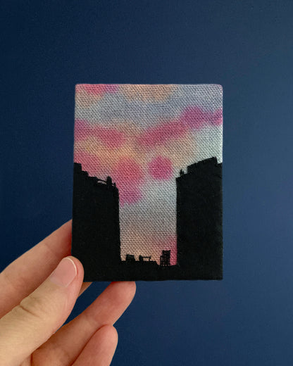 PRE-ORDER Sunset Silhouette, Hand Dyed and Embroidered Canvas, 2.75 x 3.5 inches