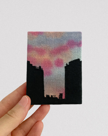 PRE-ORDER Sunset Silhouette, Hand Dyed and Embroidered Canvas, 2.75 x 3.5 inches