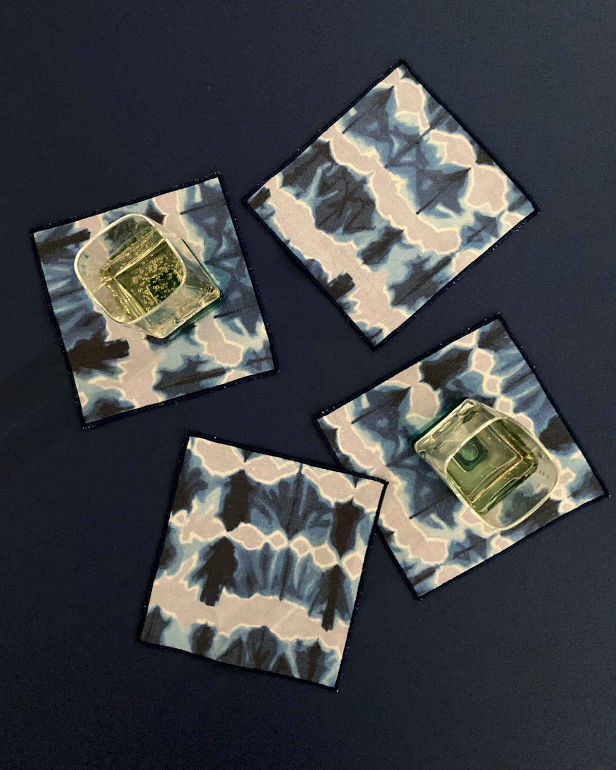 Silver & Indigo Wave Cocktail Napkins, Set of Four