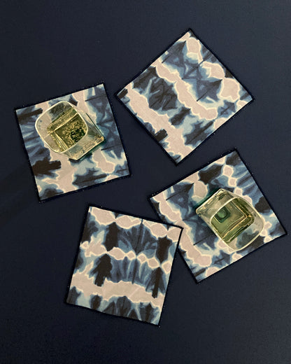 Silver & Indigo Wave Cocktail Napkins, Set of Four