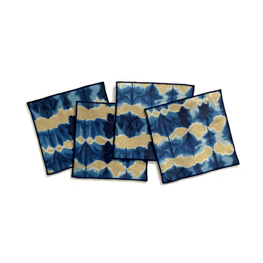 Gold & Indigo Wave Cocktail Napkins, Set of Four
