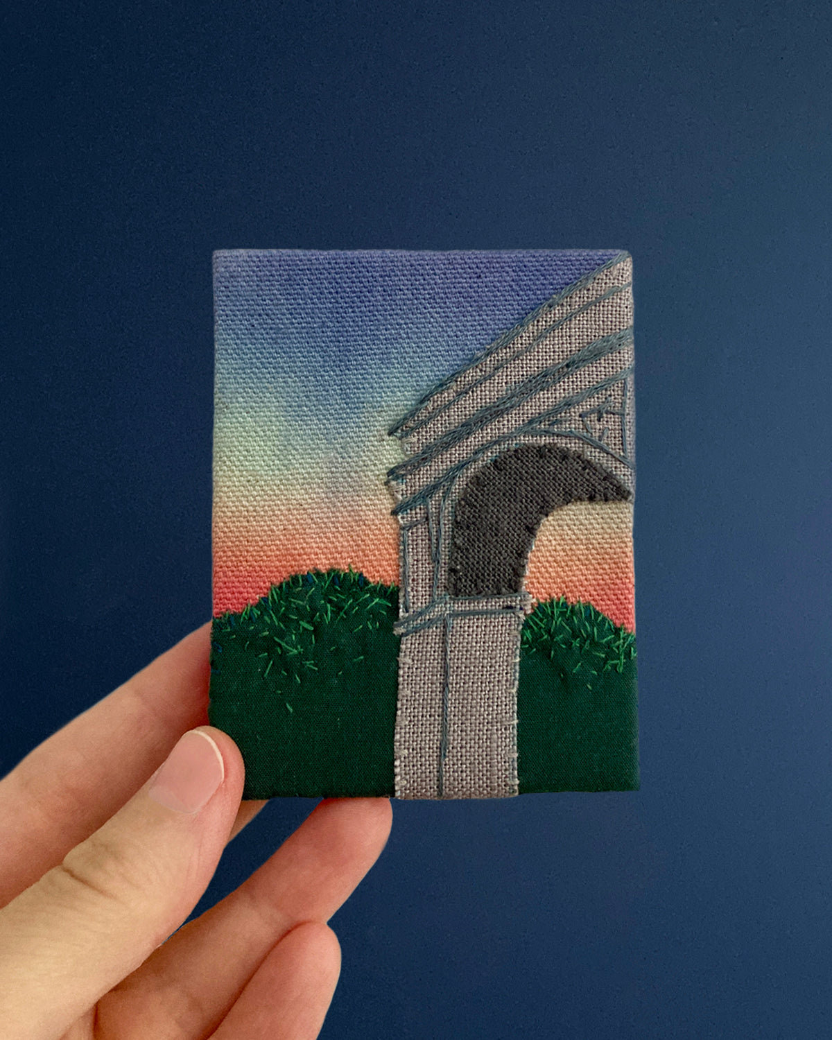 PRE-ORDER Washington Square Park, Hand Dyed and Embroidered Canvas, 2.75 x 3.5 inches