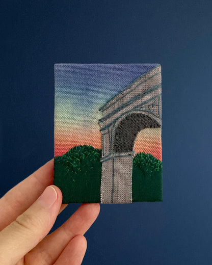 PRE-ORDER Washington Square Park, Hand Dyed and Embroidered Canvas, 2.75 x 3.5 inches