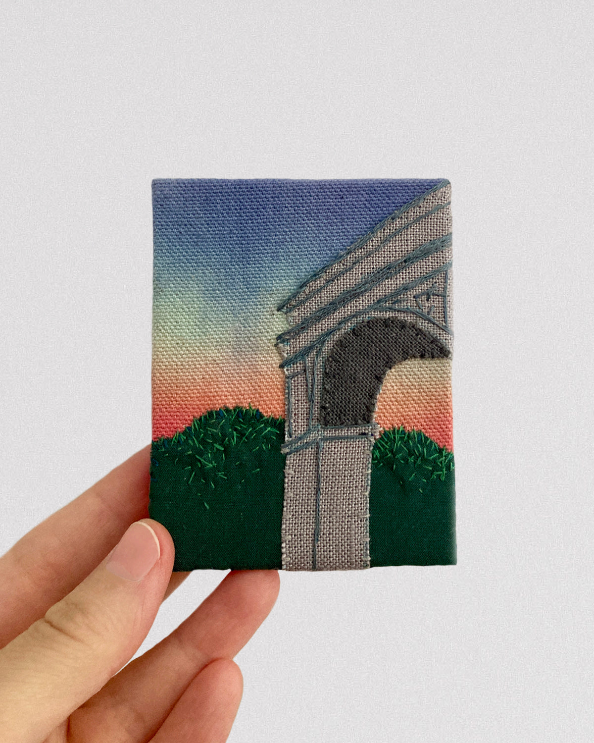 PRE-ORDER Washington Square Park, Hand Dyed and Embroidered Canvas, 2.75 x 3.5 inches