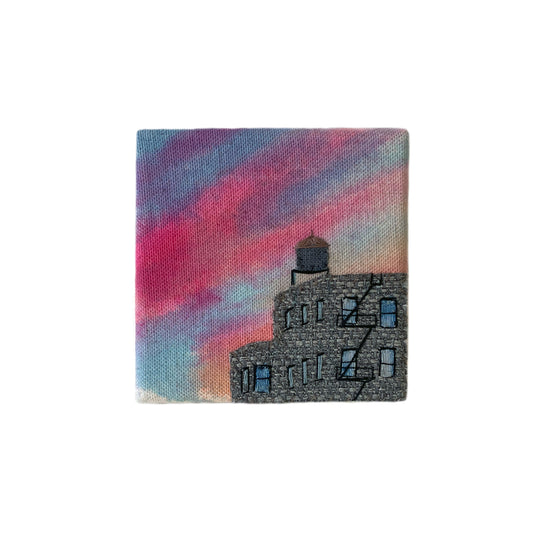 PRE-ORDER Water Tower Silhouette, Hand Dyed and Embroidered Canvas, 4 x 4 inches