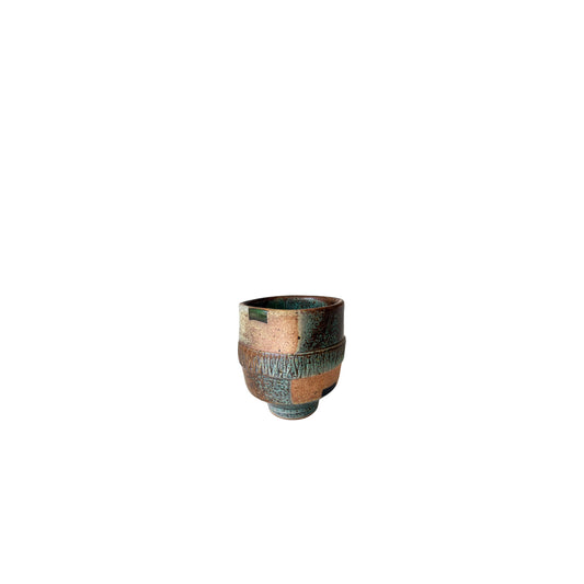 Studio Art Pottery Vase, Green, Brown, Tan, Hand-crafted, Postmodern