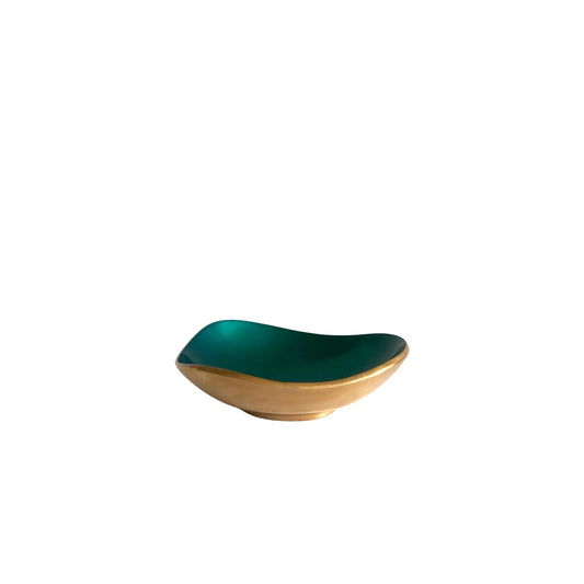 Midcentury Petite Green Enameled Brass Bowl