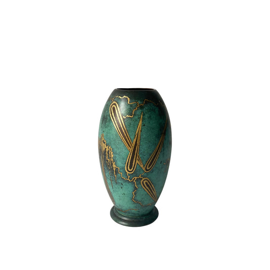 WMF Ikora Green Patinated Paul Haustein Art Deco Vase, Abstract Leaves, 1930s